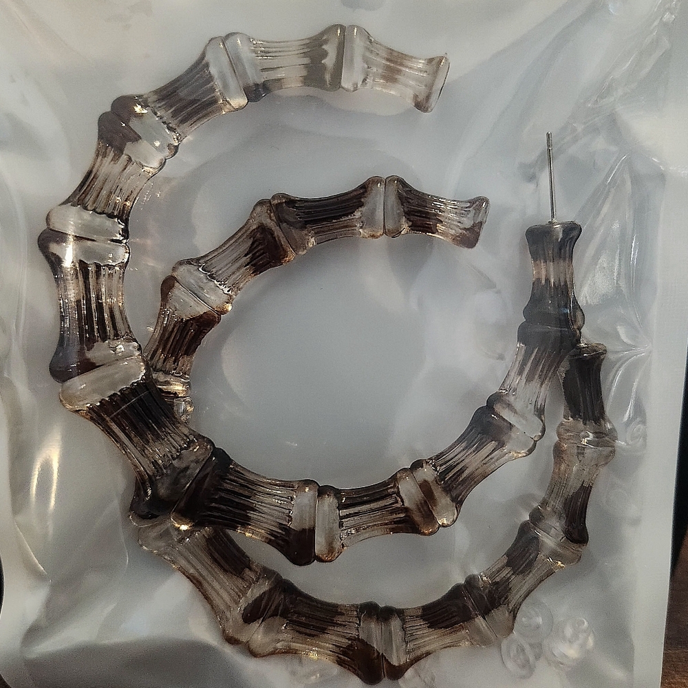 Bamboo Style Hoop Earrings Large Size
